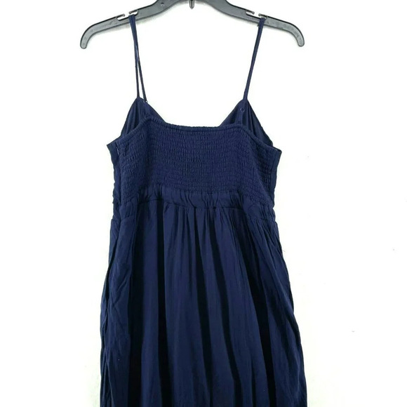 Bardot Maxi Dress Sz Lg 10 Navy Blue Front Tie Cut-Out Spaghetti Strap Stretch - Picture 6 of 8